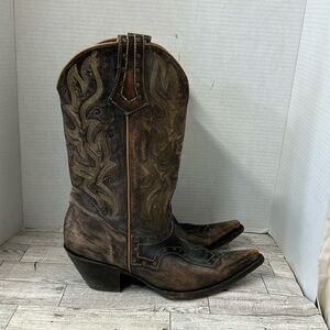 Stetson distressed leather studded cowboy western boots brown women’s size 9